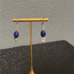 Sterling Silver 925 Blue Lapis Lazuli 10mm Bead Dangle Drop Earrings